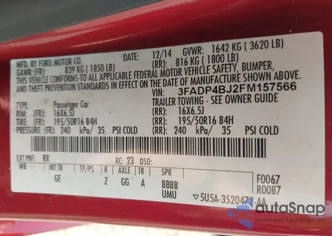 2015 Ford Fiesta Se from USA, damaged, VIN 3FADP4BJ2FM157566